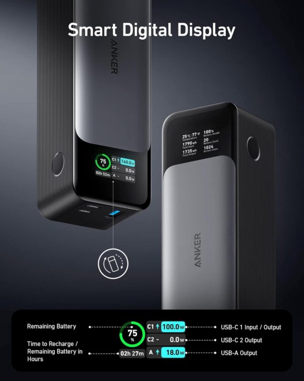 Anker Power Bank, 24,000mAh 3-Port Portable Charger with 140W Output - Image 2